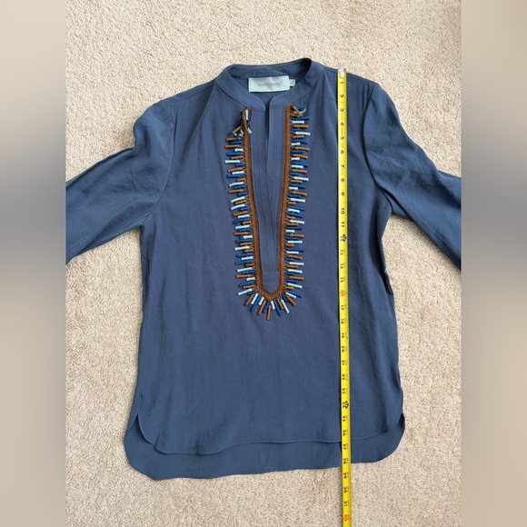 Silvia Tcherassi Triora Split Collar Blouse Top Women's Size XS Blue Embroidered - Picture 11 of 12